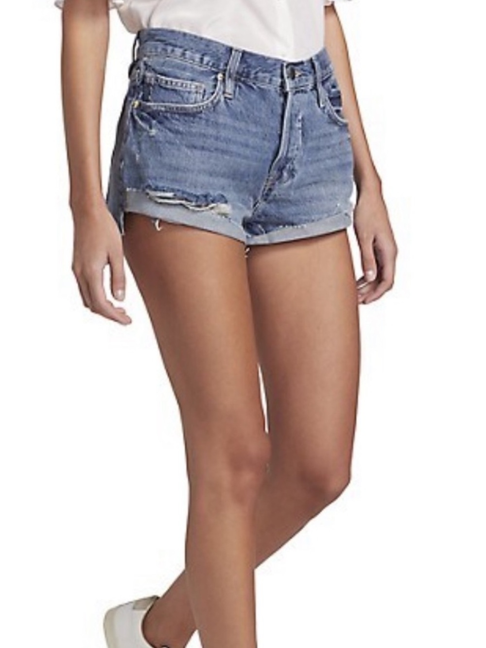 FRAME Front Cuffed Cutoff High Rise Distressed Denim Shorts Size 27